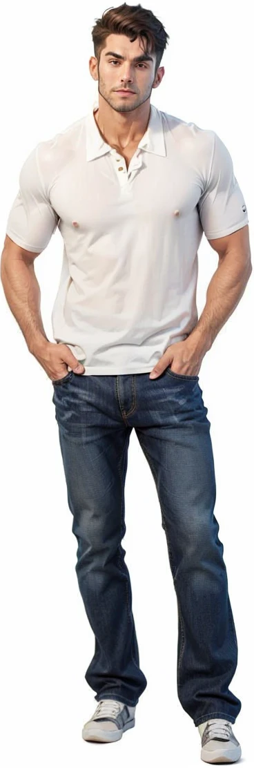 Remove the blouse and add muscles to the image.