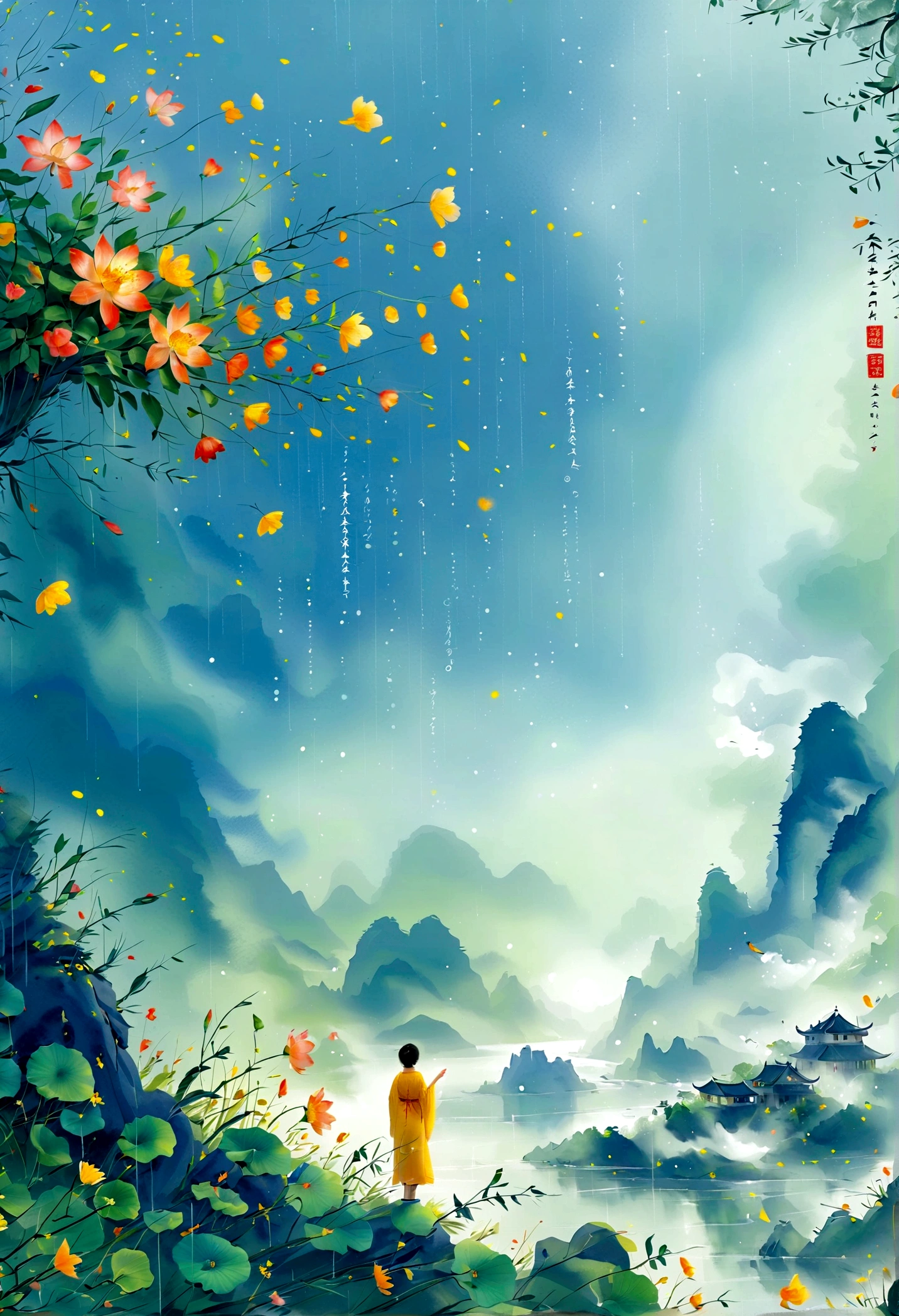 Cai Guorun&#39;s illustration style, 1 Girl, A woman in a long dress stands on a cliff，Looking at the stars, Space Goddess, Milky Way Goddess, Goddess of Heaven, Astral Ether, Dream, Beautiful celestial wizard, Beautiful fantasy painting, Beautiful fantasy art, Ethereal fantasy, Very Beautiful fantasy art, Digital Art Fantasy, Charming and otherworldly, Fantasy Beauty, The beautiful art of Octane UHD 8K rendering, Volumetric Light, 自然柔和的light, (Ultra-delicate:1.2, Loss of focus:1.2, rich and colorful, light, Ray Tracing), Super rich, Extremely detailed, 1cgrssh1, Chiaroscuro, masterpiece, 8K