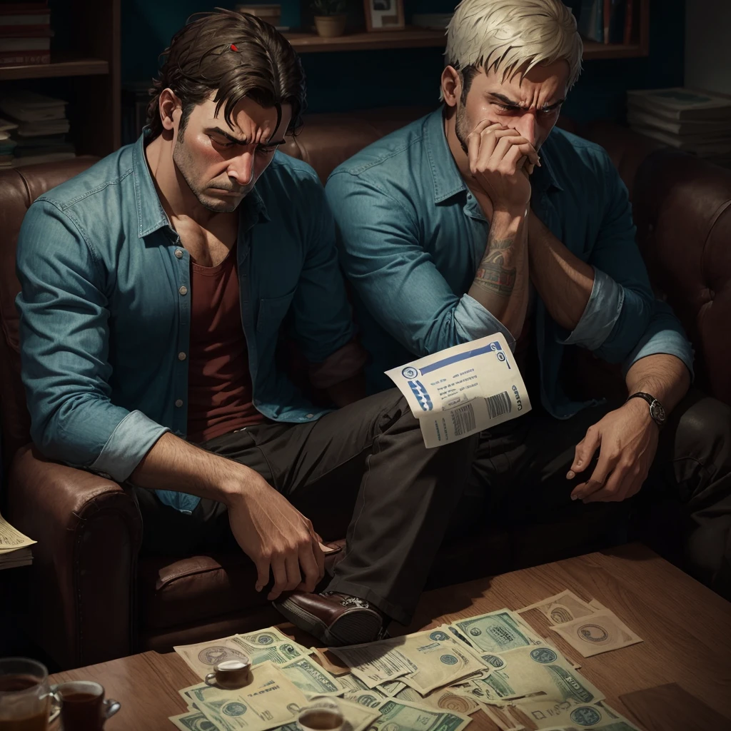 sad man sitting desperate with bills to pay