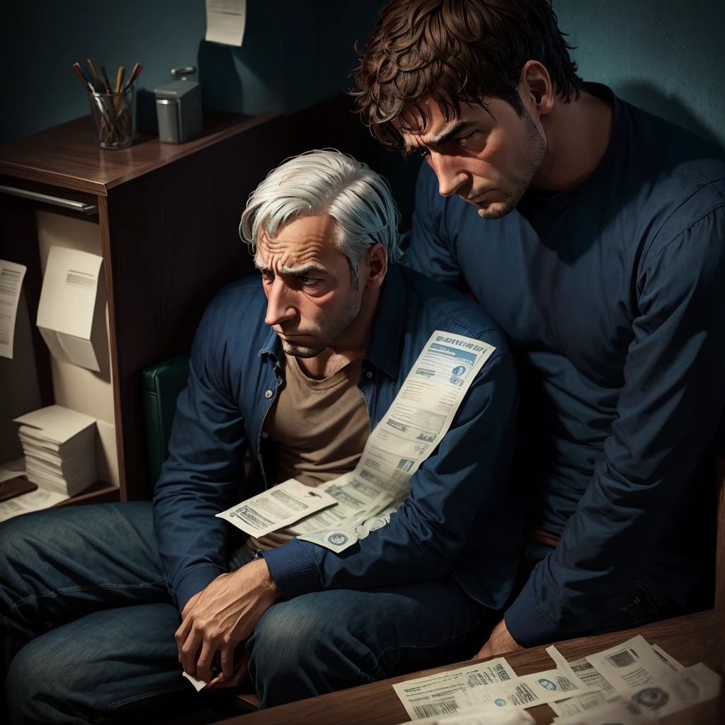 sad man sitting desperate with bills to pay
