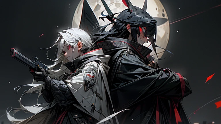 There were twins who belonged to an evil secret society.。They are wearing black and white coats。2Everyone was wearing a masquerade mask。2People with guns、Shooting bullets at you。Jet black sky and moon、In the glittering neon city。You will fall。2Death awaits those targeted by others。