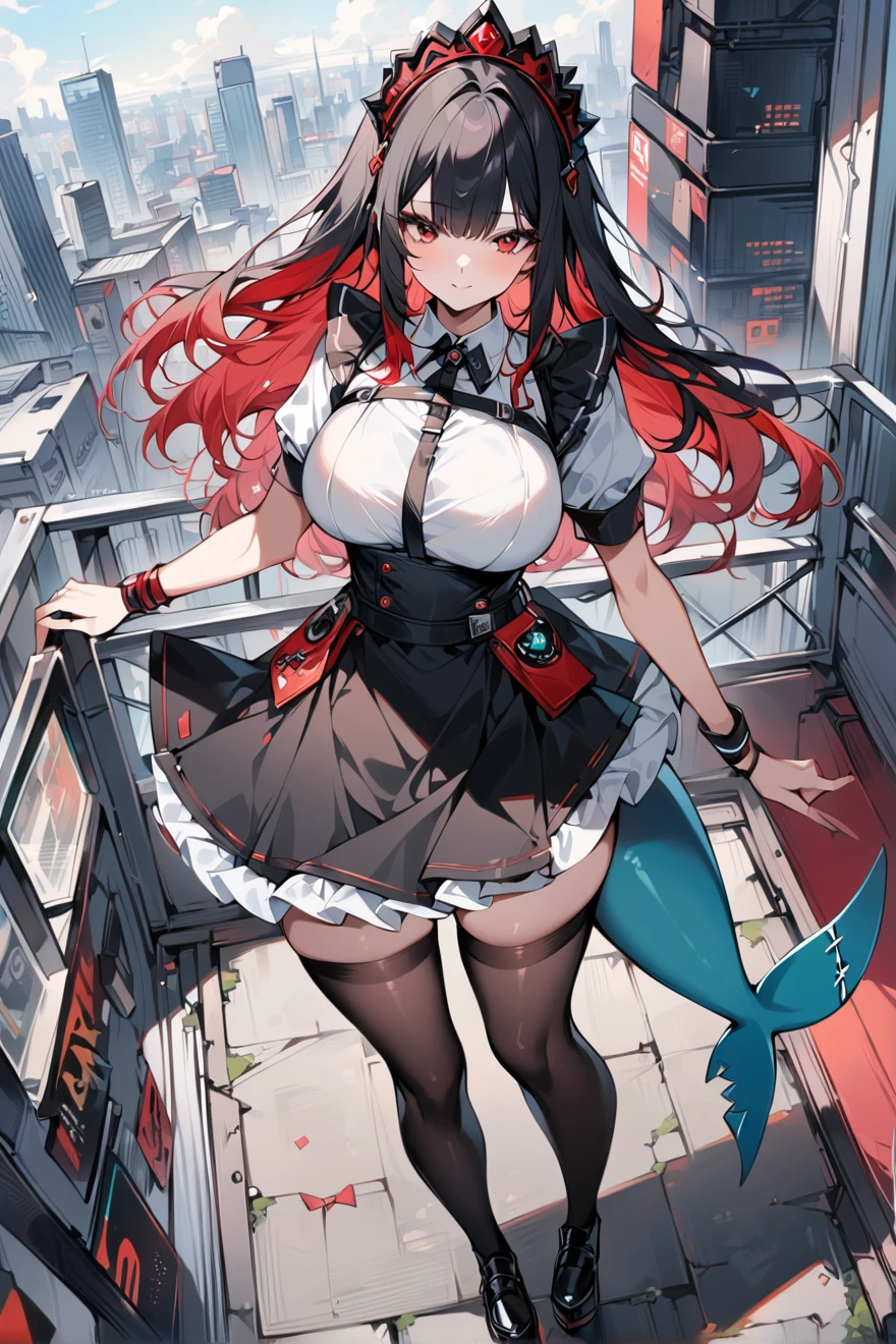 (masterpiece, best quality:1.2), 1 girl, alone,standing_, , long hair,black sleeveless short vest,Pink skirt,Black,Pregnant,huge breasts