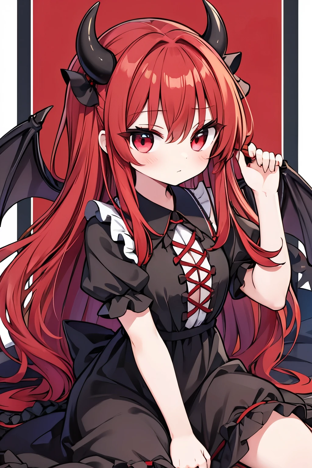 Touhou Project Little Devil Black Magic Dress Red Hair
