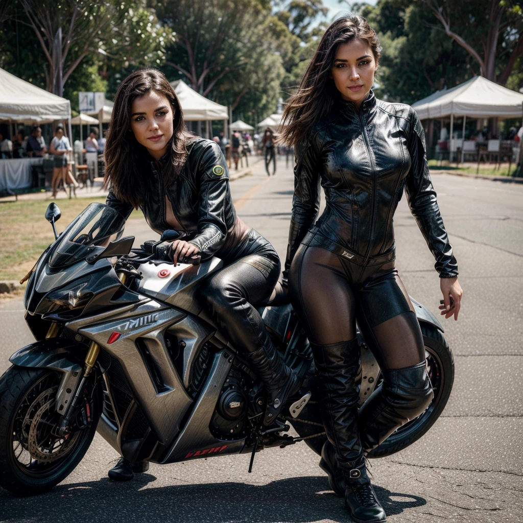 [[((attractive young Australian woman with a captivating presence, embodying the essence of Allurist:1.6)), standing confidently in sexy motorcycle racing gear. She exudes adventure and excitement, dressed in form-fitting racing attire that complements her athletic figure:1.6)). The background features an open road or a scenic landscape suitable for motorcycle racing. The scene is captured with a ((full-frame DSLR:1.4)) using a ((50mm prime lens:1.4)) to keep the woman in sharp focus. Professional lighting enhances her natural features and adds a ((soft bokeh effect:1.3)) to the background. The image should be in ((8K resolution:1.5)) with ((hyper-realistic detail:1.6)). The focus is entirely on the woman's adventurous and confident presence, standing in sexy motorcycle racing gear, capturing the essence of excitement and thrill perfectly in a dynamic setting.]]