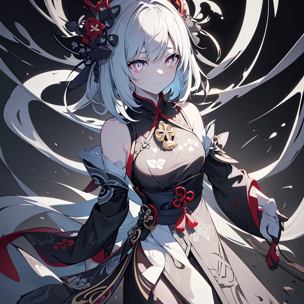 super high quality, masterpiece, Perfect illustration, Very detailed (Exquisite light and shadow, Very dramatic photo,Backlight) , ((Gray Hair:1.5))1 Girl,(( alone:1.6)), (Wearing Han clothes, Black and white Hanfu,Monotony,Long sleeve) (White smoke:1.3) (Realistic:1.4), Official Art, unity 8k wallpaper, Very detailed, Beautiful and beautiful, masterpiece, Highest quality, (Dynamic Angle: 1.4), Glowing Skin, (Floating colorful flashes: 1) The most beautiful chaotic shapes, elegant, Brutalist Design, Bright colors, Romantic Depth of Field Exotic_dance, half_naked、Expose your shoulders、Ample breasts、Great cleavage、Lean forward
