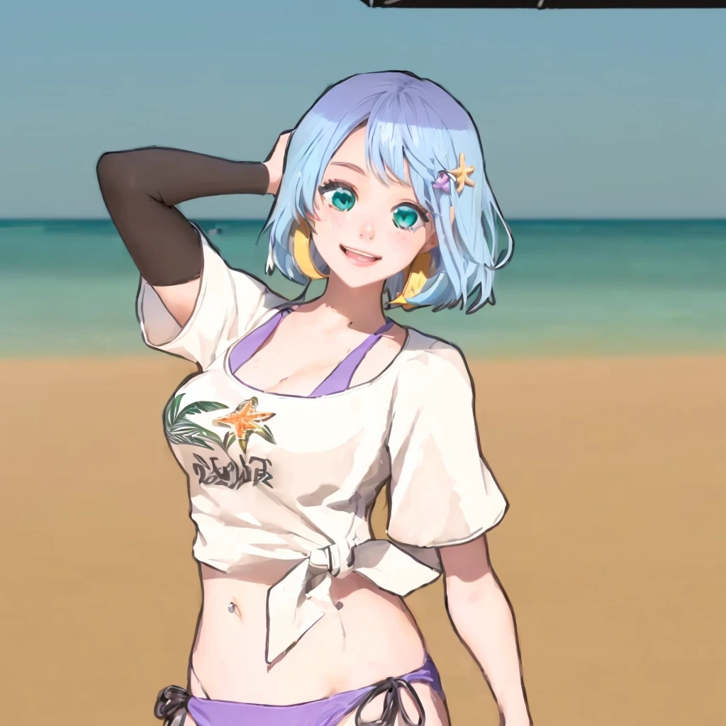 1 girl in a bikini on the beach with a hat on, in the beach, at a beach, full body portrait of a short!, at the beach, moe artstyle, is wearing a swimsuit, fullbody commission for, kantai collection style, made with painter studio, oc commission, standing at the beach, inspired by Rei Kamoi