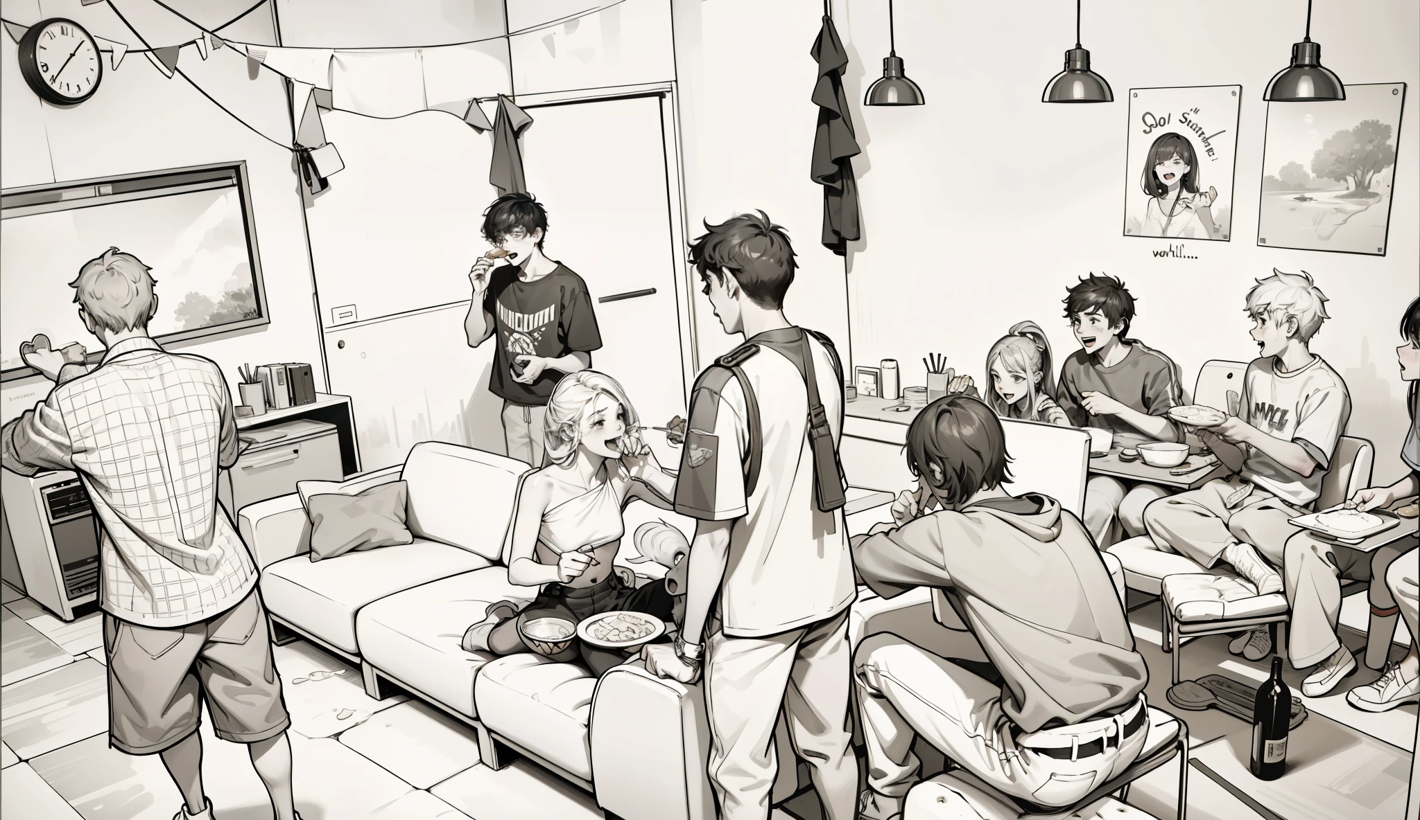 There is a group of teenagers at a party, they are singing and eating, laughing.