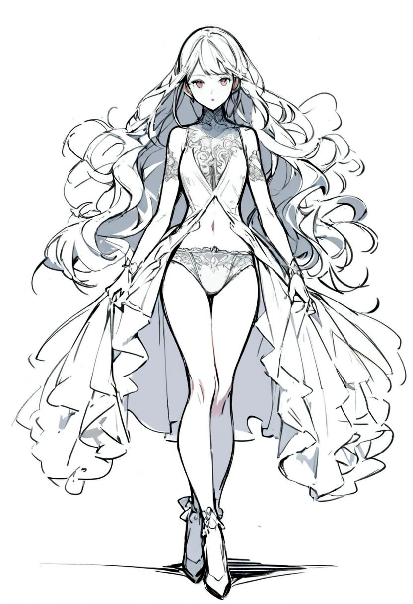 Color sketch of woman in underwear looking from the front full body