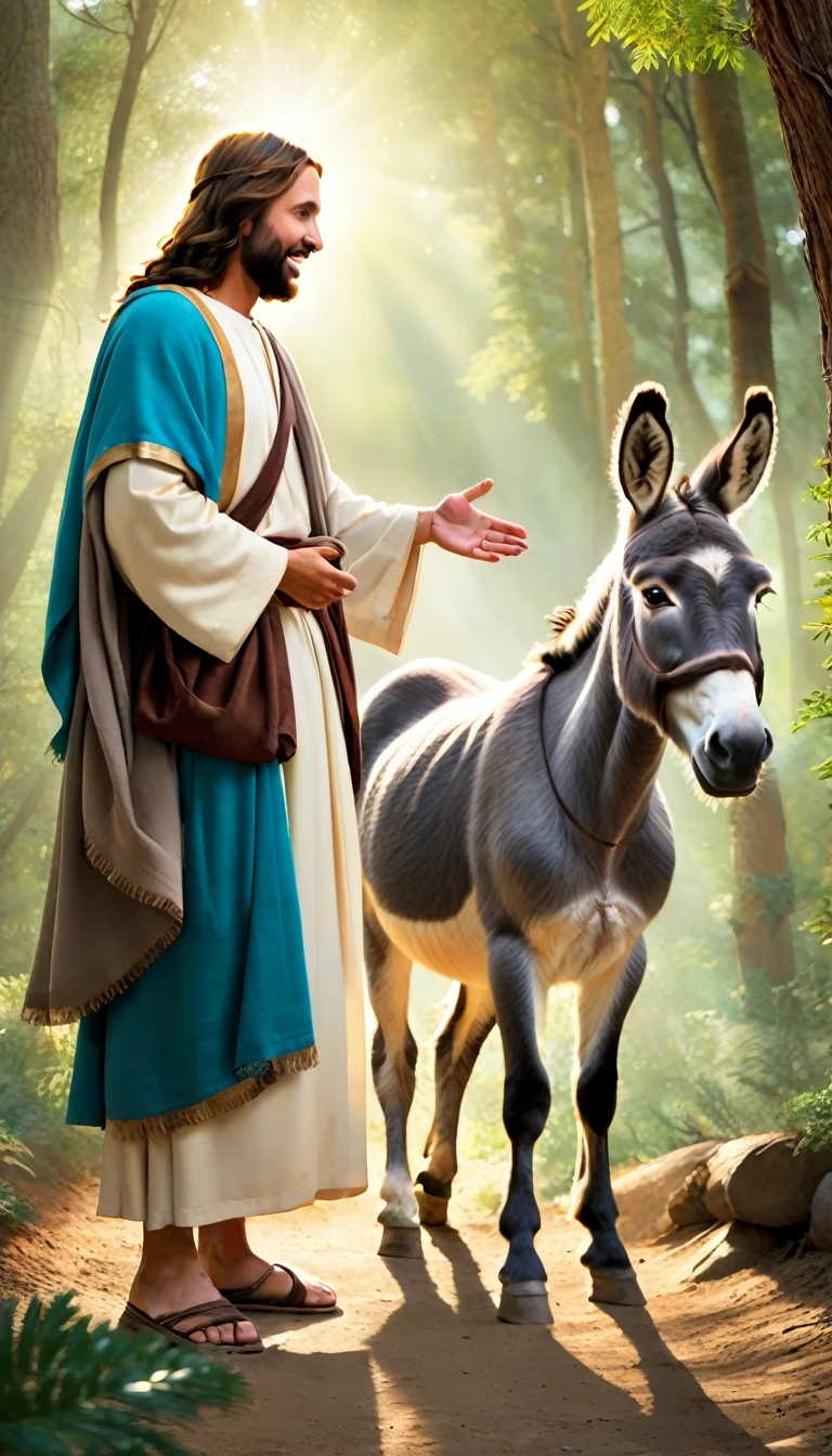 jesus talking to a donkey in the forest