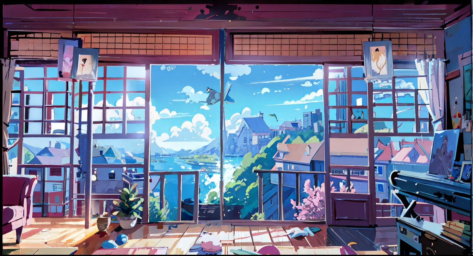 Anime scene with a living room with a piano and a window, Anime Background art, Anime scenery, Anime Background, beautiful Anime scenery, Open window ib background, Detailed 8K Landscape, Anime scenery, Anime scenery concept art, Beautiful peaceful scene in anime, Landscape painting, Beautiful anime scene, Anime scenery wallpaper, Anime movie background, colorful Anime movie background, Hand-drawn