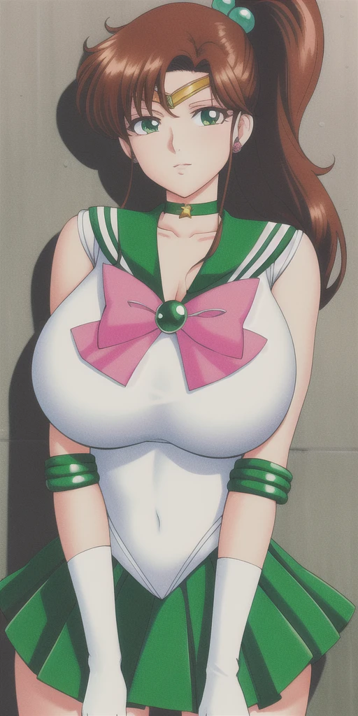 masterpiece, Highest quality, High resolution, Sailor Jupiter　1990s \(style\),、(Big Breasts)、tall、Sweating all over the body、vapor、One man and one woman、(Blowjob)、綺麗なBig Breasts、Muscular、sexy、Face writhing in pleasure、The whole body is covered in sex fluids、Sweaty、Composition from the side、Looking up、Open your mouth and stick out your tongue、 on face、Big penis