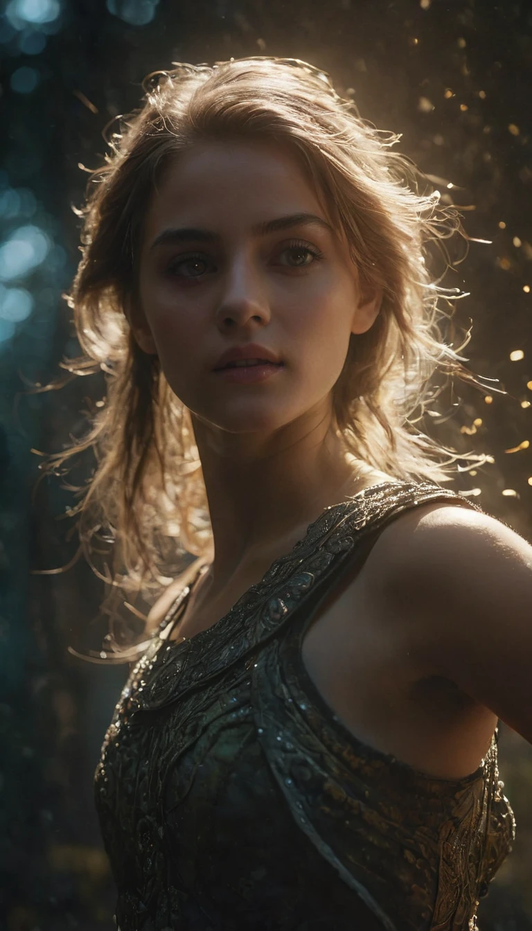 close mid-shot, ultra detailed visually rich illustration of (((a girl in motion))), luminous and enchanting, dark and eerie, lit dark fantasy realm, (rule of thirds) depth of field intricate details, subtle colors, fantastical realm, extremely detailed, ultra sharp focus, light particles, attention to detail, grandeur and awe, cinematic, stunning visual masterpiece, double exposure, photorealistic, cinematographic scene, highest quality, 32k, octane render, ((styles seamlessly blending together)), (((seamless blending))), (((environmental outlines))), ((detailed environment)))