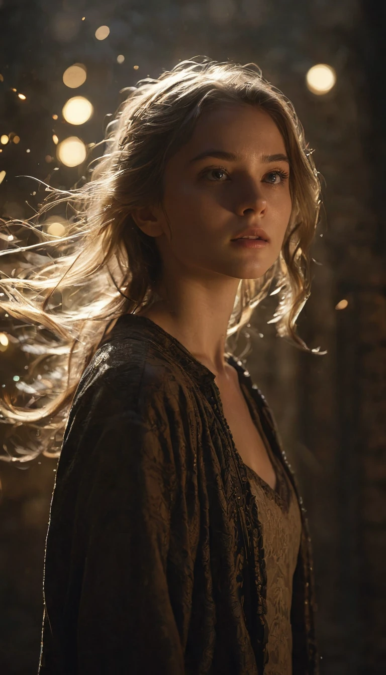 close mid-shot, ultra detailed visually rich illustration of (((a girl in motion))), luminous and enchanting, dark and eerie, lit dark fantasy realm, (rule of thirds) depth of field intricate details, subtle colors, fantastical realm, extremely detailed, ultra sharp focus, light particles, attention to detail, grandeur and awe, cinematic, stunning visual masterpiece, double exposure, photorealistic, cinematographic scene, highest quality, 32k, octane render, ((styles seamlessly blending together)), (((seamless blending))), (((environmental outlines))), ((detailed environment)))