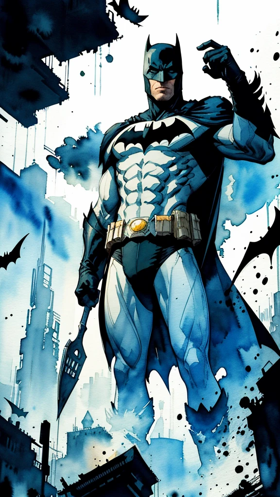 Batman, closed mouth, looking at viewer, high-tech clothes, standing pose, from below,
fantasy, high contrast, ink strokes, explosions, over exposure,
impression , abstract, ((watercolor painting by John Berkey and Jeremy Mann)), brush strokes, negative space, good anatomy, good proportions, good architecture, realistic:1.25,
cantered, high detail, high resolution, 8k, stunning, mascular body, Style-Hamunaptra:0.4,