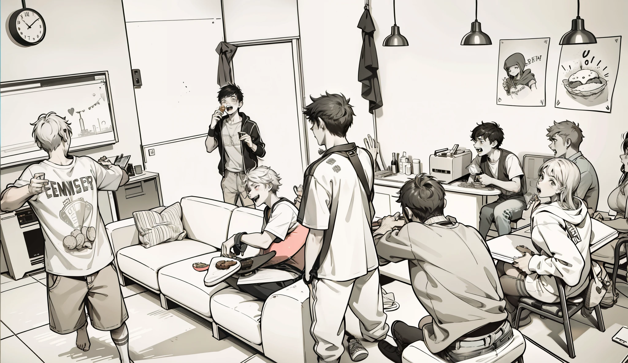 There is a group of agers at a party, they are singing and eating, laughing.