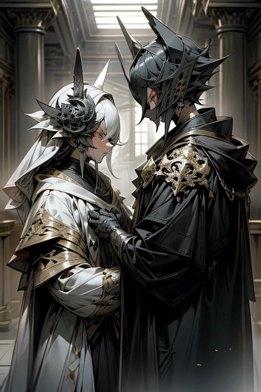 There were twins who belonged to the Masked Knights.。They are wearing black and white coats。They wear black and white masquerade masks。They wear black and white helmets。