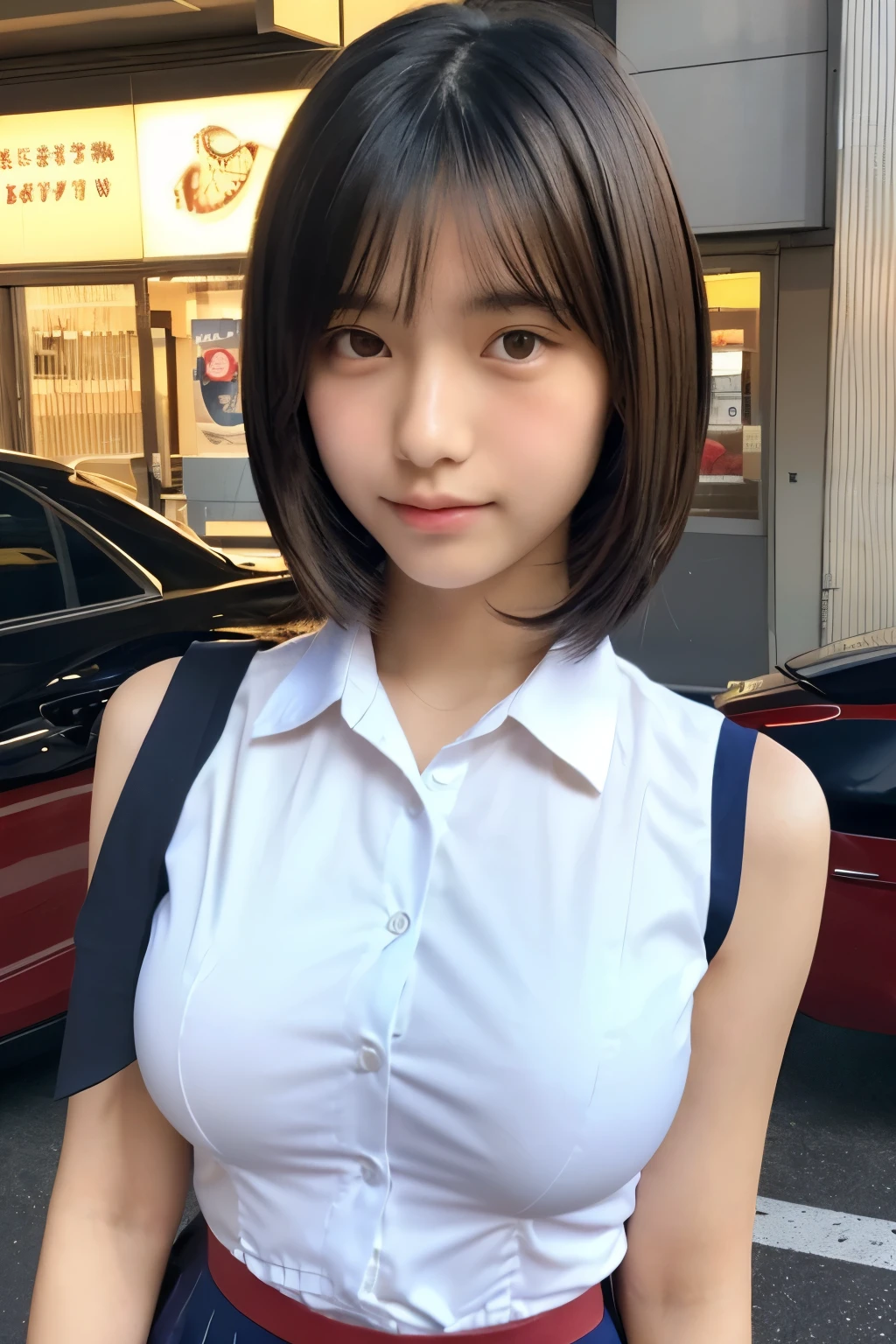 (Detailed and realistic eyes:1.3) (high quality, Fine grain:1.3) (Sharp focus:1.3) (Sleeveless uniform:1.3) high school girl　Very short skirt　White cotton shirt　(Big Breasts:1.3) Very detailed　超high quality　超high quality　Surreal　photograph　Three Japanese Girls　(Each girl has a different hairstyle randomly、A different face:1.3) 　Fair skin　************　((Half-open lips:1.3))　Beautiful and soft skin　((Beautifully styled straight short hair))  Beautiful and perfect body　very cute　Beautiful young man with clear skin々New Skins　************　(ノースリーブのシャツを着たhigh school girl) Big Breasts　whole body　Everyday City　Bustling city　　((night))　audience&#39;perspective　　Front view　　(Big Breasts:1.3)   (Cleavage)　(Amazingly cute girl:1.3)　　(whole bodyポートレート)　