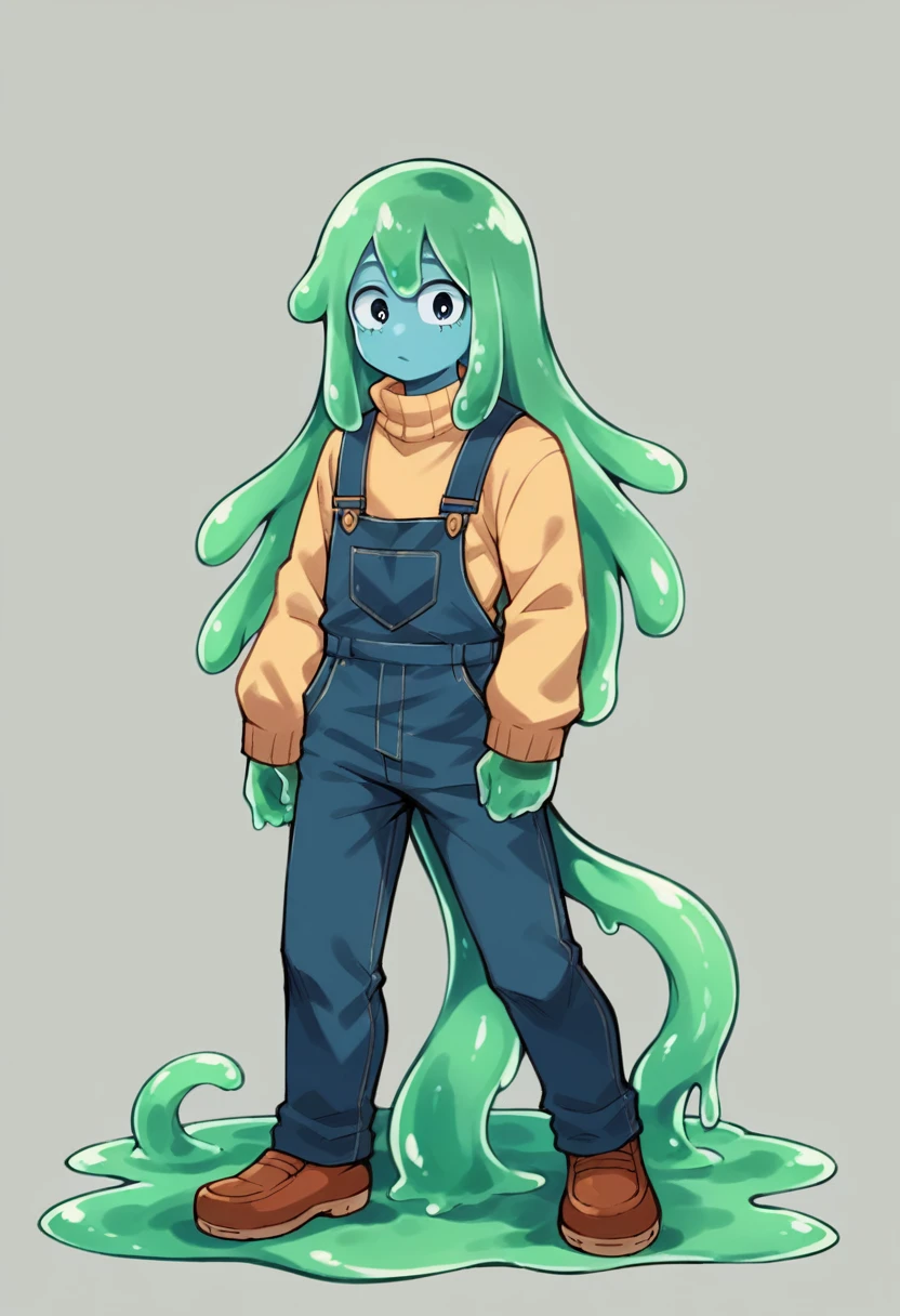 score_9, score_8_up, score_7_up, score_6_up, score_5_up, score_4_up, source_anime, 1Boy, slime Boy, Blue skin, Soft fashion, Long hair with green tips, tentacles, slime tentacles, slime boy, solo, slimegirlsfw, slime boy, sweater, overalls, slimeboy, my hero academia, tentacles, school, depth of field, LUT, detailed, handsome, cute slime boy. My hero academia school, Tentacle tail, Full body shot. 