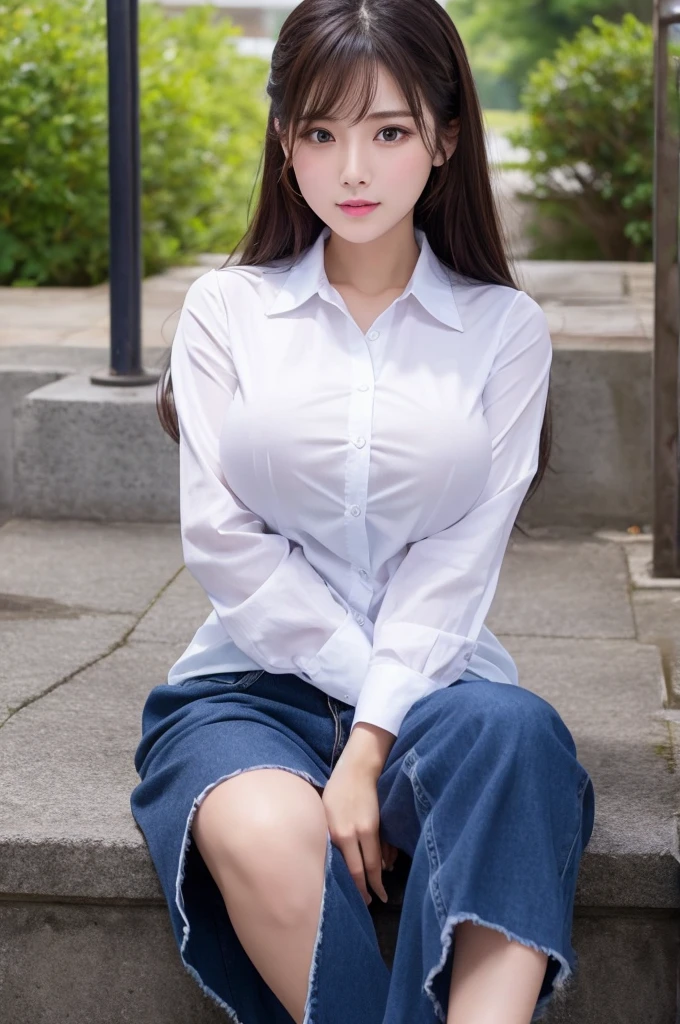((Highest quality))、Beauty、Big Breasts、All open-front navy shirts、