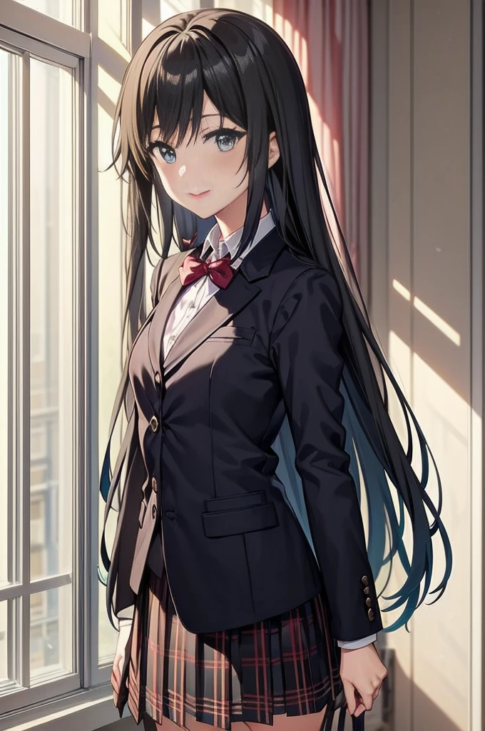 Anime girl in suit and tie standing in front of the window, anime moe artstyle, Nagatoru, smooth anime cg art, Beautiful girl in high school anime, official character art, anime visual of cute girl, Visual novel visual key, marin kitagawa fanart, Magic school uniform for students, formal art, attractive anime girl, CG visual novel