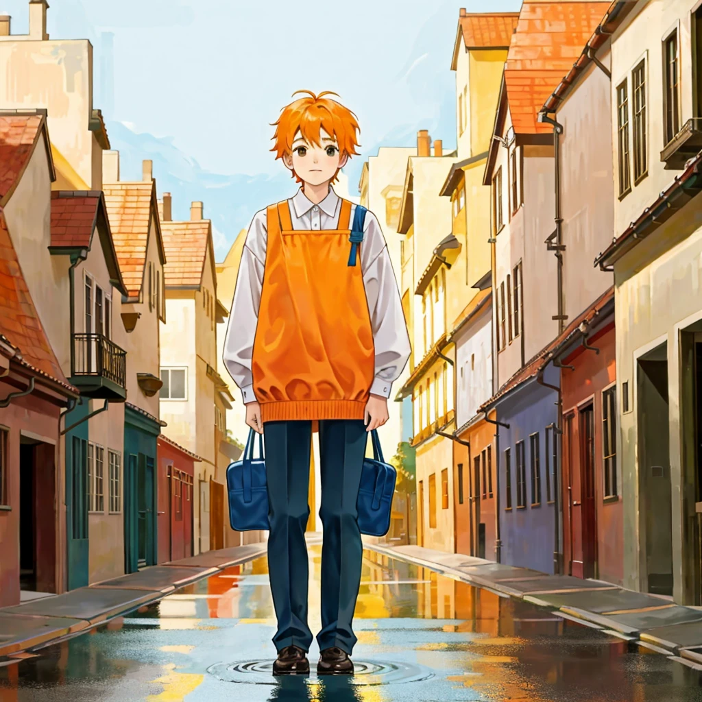 Background: A street with houses, reflecting an urban setting.

I want it as a separator in the book, I don't want a person, just the background... and that one of the primary colors is orange 