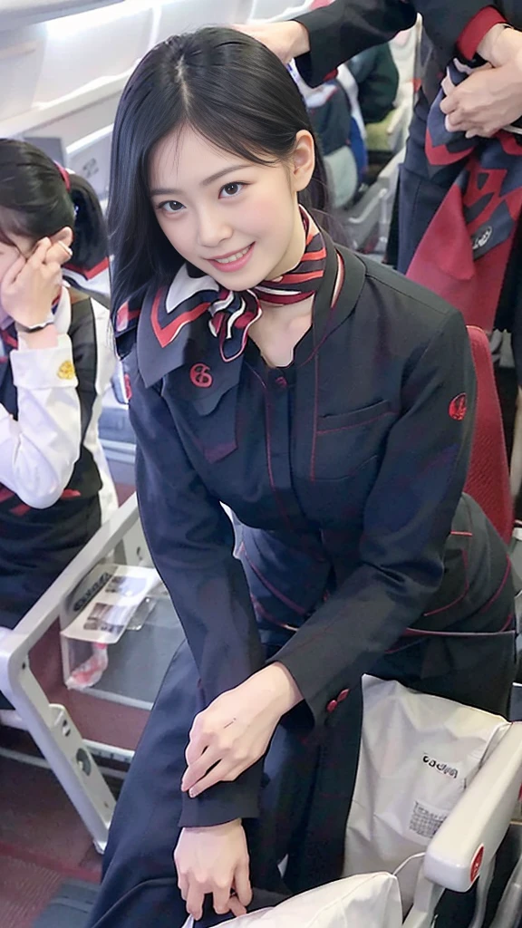 Climbing over the boy,Within sight:1.5,Leg Lift, M字Leg spread,amount,throw,Open the second button,whole body,The man above,Torn pantyhose,Black Hair,30th Generation,Leg spread,On the seat,Kneel, flight attendant,orgasm