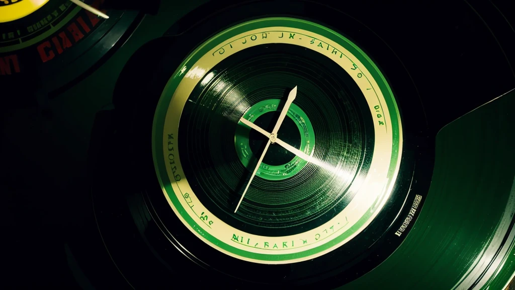 Green vinyl record center,Clock hand details optimized