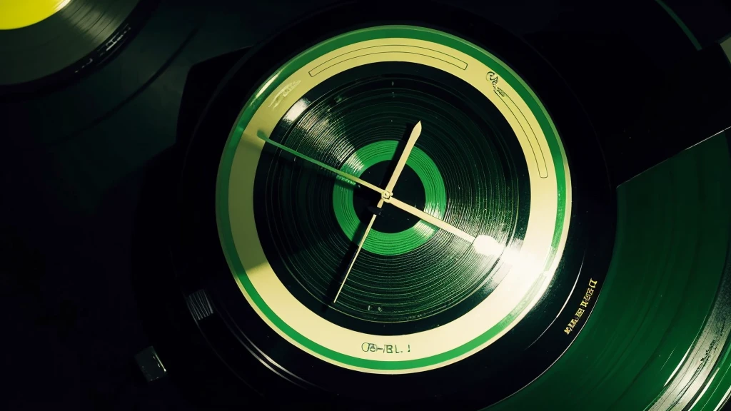 Green vinyl record center,Clock hand details optimized