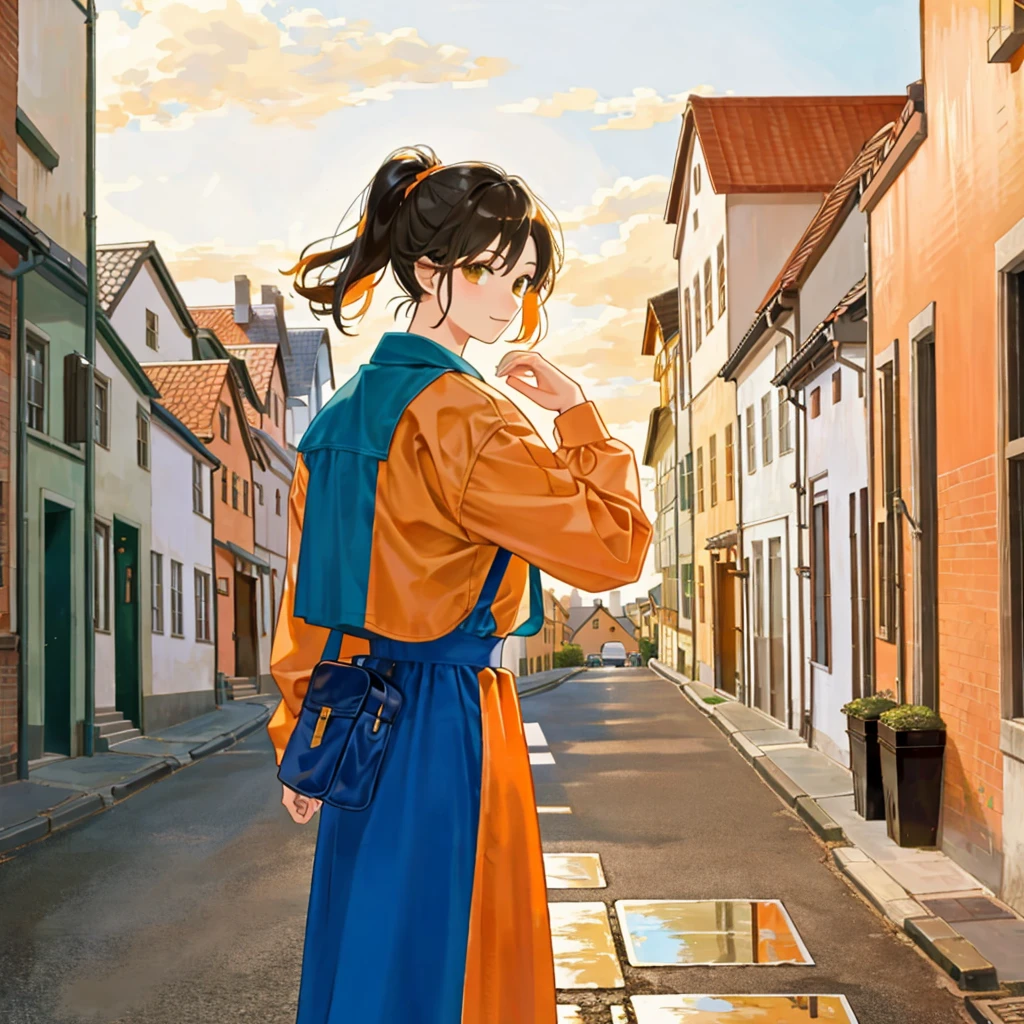 Background: A street with houses, reflecting an urban setting.
I want it as a separator in the book, I don't want a person, just the background... and that one of the primary colors is orange