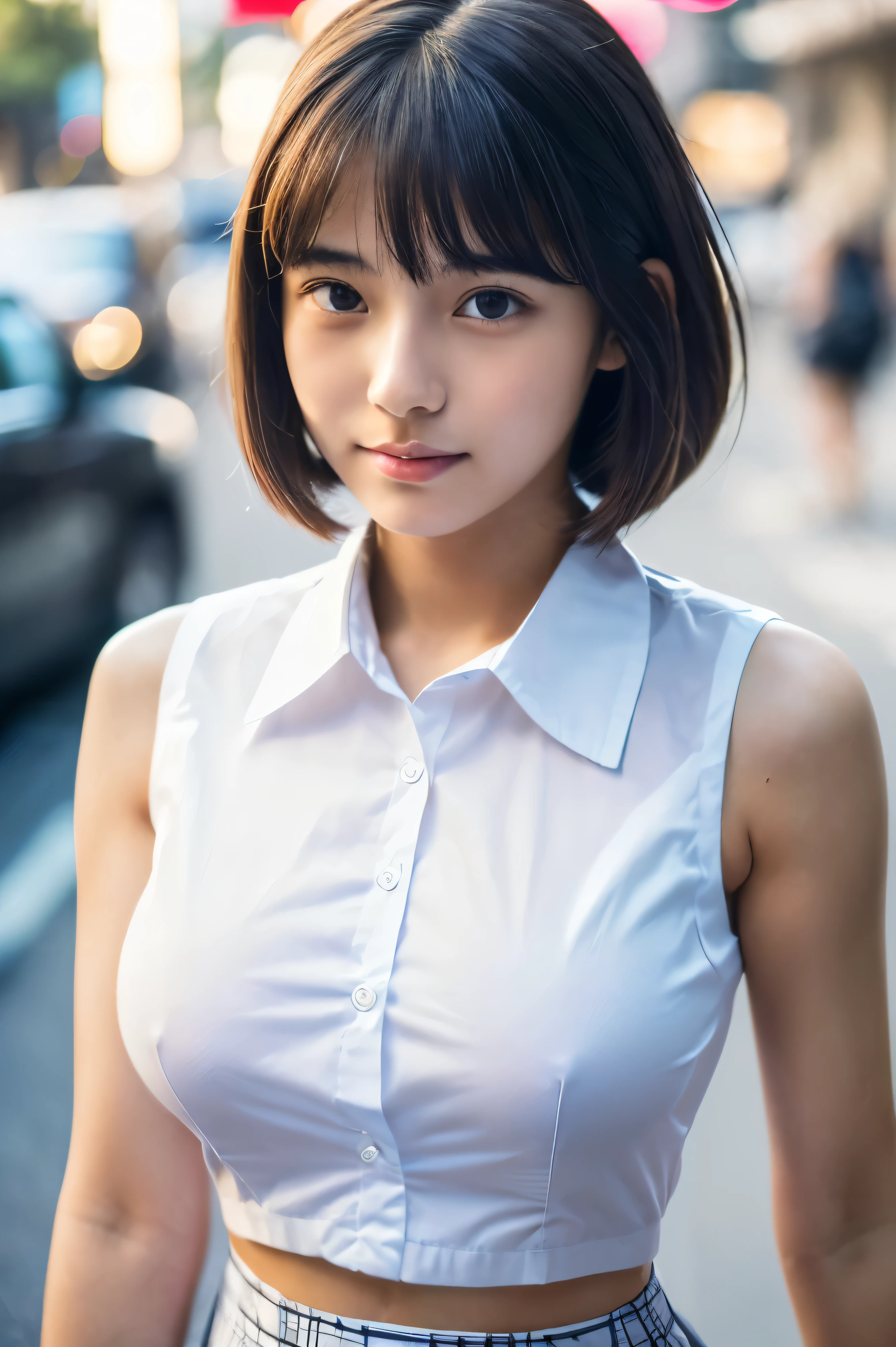 (Detailed and realistic eyes:1.3) (high quality, Fine grain:1.3) (Sharp focus:1.3) (Sleeveless uniform:1.3) high school girl Very short skirt White cotton shirt (Big Breasts:1.3) Very detailed 超high quality 超high quality Surreal photograph Three Japanese Girls (Each girl has a different hairstyle randomly、A different face:1.3) Fair skin ((Half-open lips:1.3)) Beautiful and soft skin ((Beautifully styled straight short hair)) Beautiful and perfect body very cute Beautiful young man with clear skin々New Skins 16 years oldを着たhigh school girl) Big Breasts whole body Everyday City Bustling city ((night)) audience'perspective Front view (Big Breasts:1.3) (Cleavage) (Amazingly cute girl:1.3) (whole bodyポートレート)