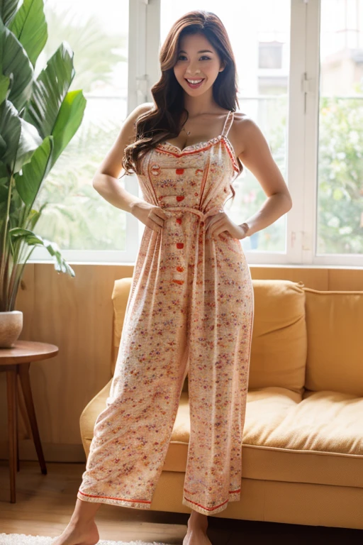 Big breasted girl in sundress pajamas
