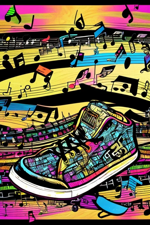 A background filled with scattered musical notes in various sizes and colors
A background completely filled with scattered sneaker in various sizes and colors, covering the entire screen.
colorful image
Punking
Written by "Music for LIFE" on the wood board
black medium hair black medium hair
Five fingers Baggy clothes Baggy clothes
