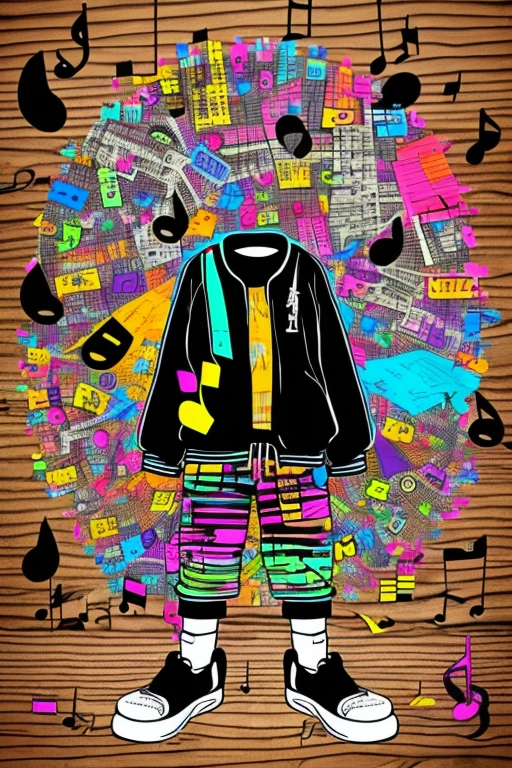 A background filled with scattered musical notes in various sizes and colors
A background completely filled with scattered sneaker in various sizes and colors, covering the entire screen.
colorful image
Punking
Written by "Music for LIFE" on the wood board
black medium hair black medium hair
Five fingers Baggy clothes Baggy clothes