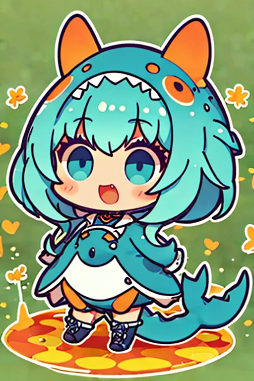 1 Girl, Shark Mascot Costume, Minimal vector style