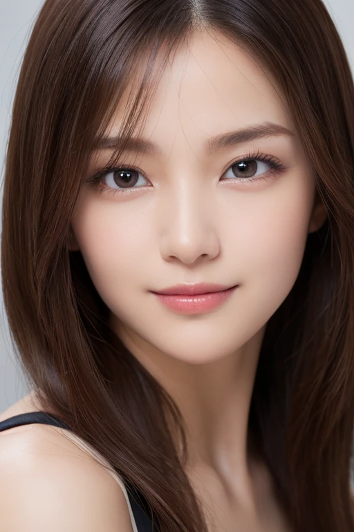masterpiece, Best Quality, (hyper realisitic:1.4), (Smooth lighting:1.05), Ultra-detailed, finely detail, hight resolution, 8K Wallpaper, Perfect dynamic composition, Beautiful detailed eyes, Beautiful Women with Perfect Figure: 1.4, Slender Abs: 1.2, large breasts, natural color lip, Long straight Hair, Highly Detailed Face and Skin Texture, 20 years girl, Perfect and beautiful face, Sexy shot looking at camera, smile, bed