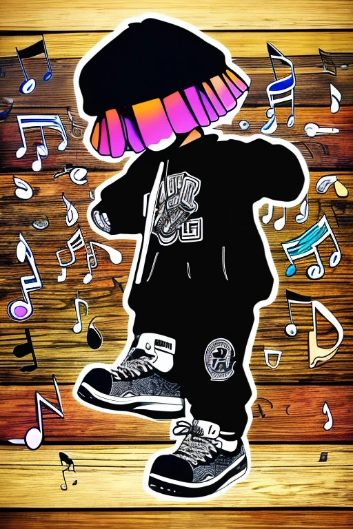 A background filled with tered musical notes in various sizes and colors
A background completely filled with scatd sneaker in various sizes and colors, covering the entire screen.
colorful image
Punking
Written by "Music for LIFE" on the wood board
black medium hair black medium hair
Five fingers Baggy clothes Baggy clothes