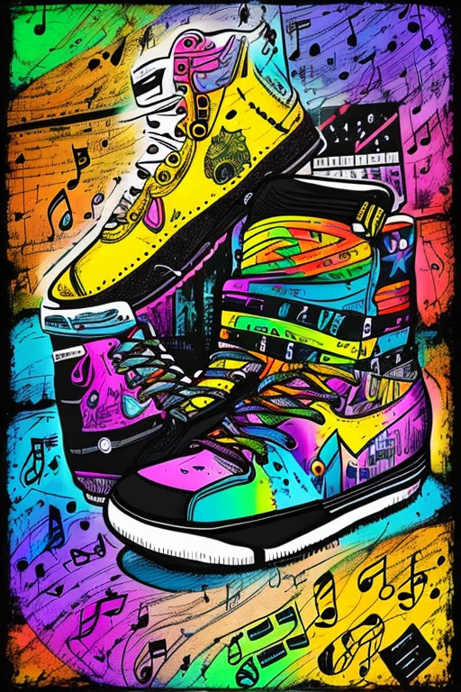 A background filled with scattered musical notes in various sizes and colors
A background completely filled with scattered sneaker in various sizes and colors, covering the entire screen.
colorful image
Punking
Written by "Music for LIFE" on the wood board
black medium hair black medium hair
Five fingers Baggy clothes Baggy clothes
