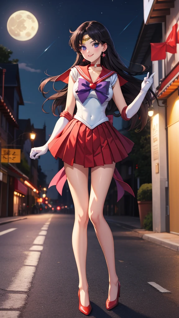 masterpiece, best quality, highres, absurdres, ultra detailed, pretty eyes,
sama1, tiara, sailor senshi uniform, white gloves, red sailor collar, red skirt, star choker, elbow gloves, pleated skirt, bare legs, purple bow
blowing kiss, cowboy shot, night, outdoors, moon, smile, city, full body, standing, hands down
