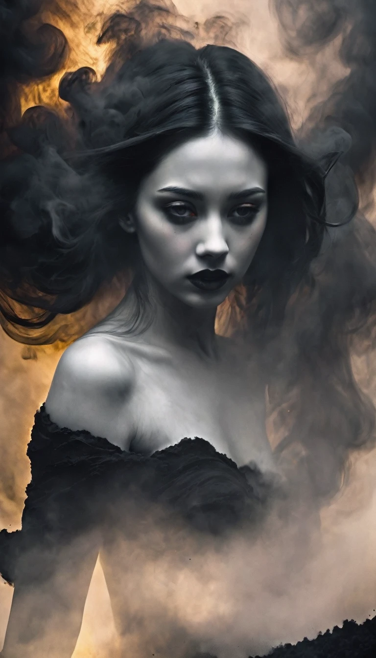 bailing_darkness,a girl made of black smoke,1girl,beautiful face,((Best quality)), ((Masterpiece)), ((Realistic)), solo