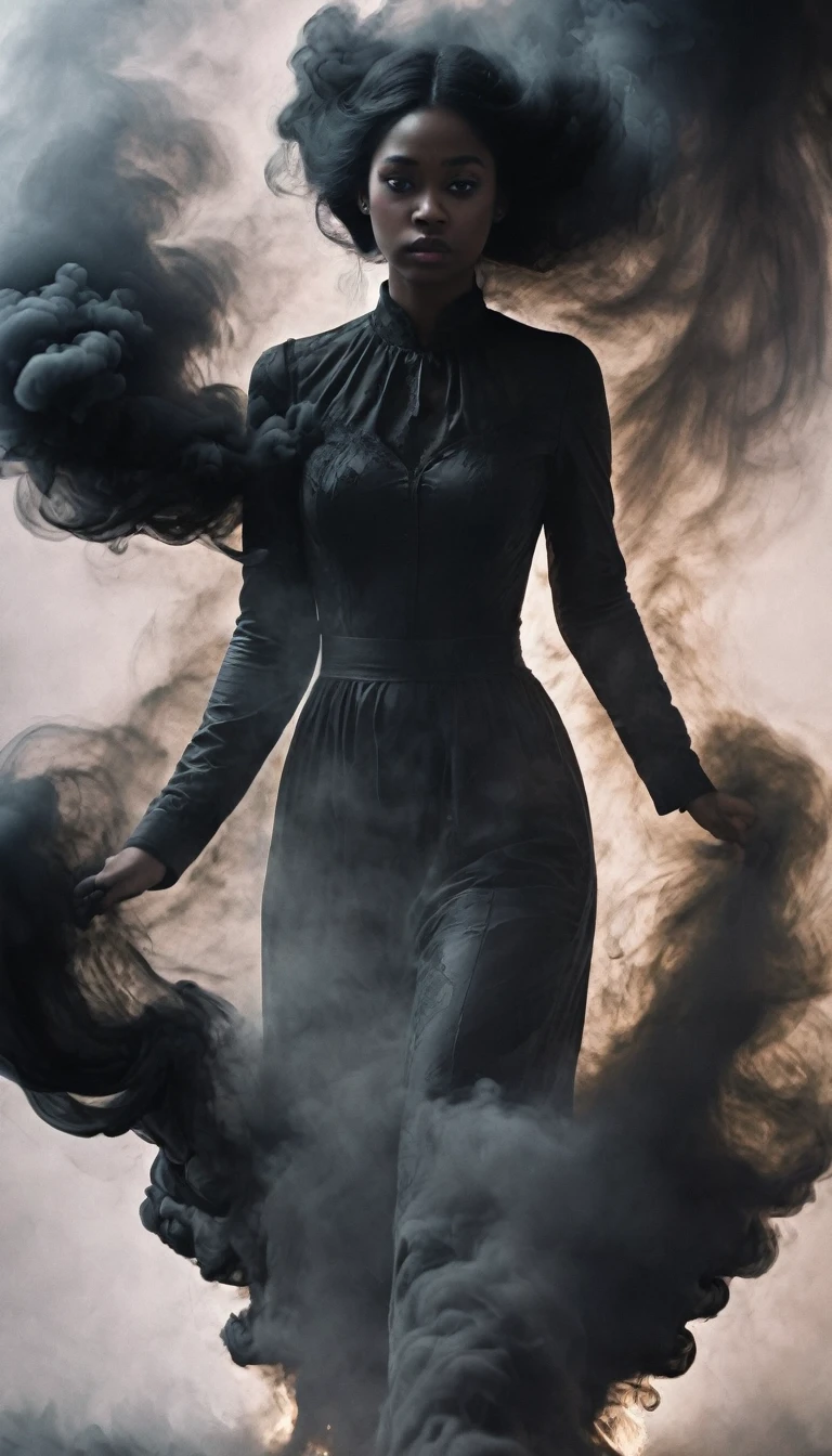 bailing_darkness，a girl made of black smoke，1girl，beautiful face，((Best quality)), ((Masterpiece)), ((Realistic)), solo