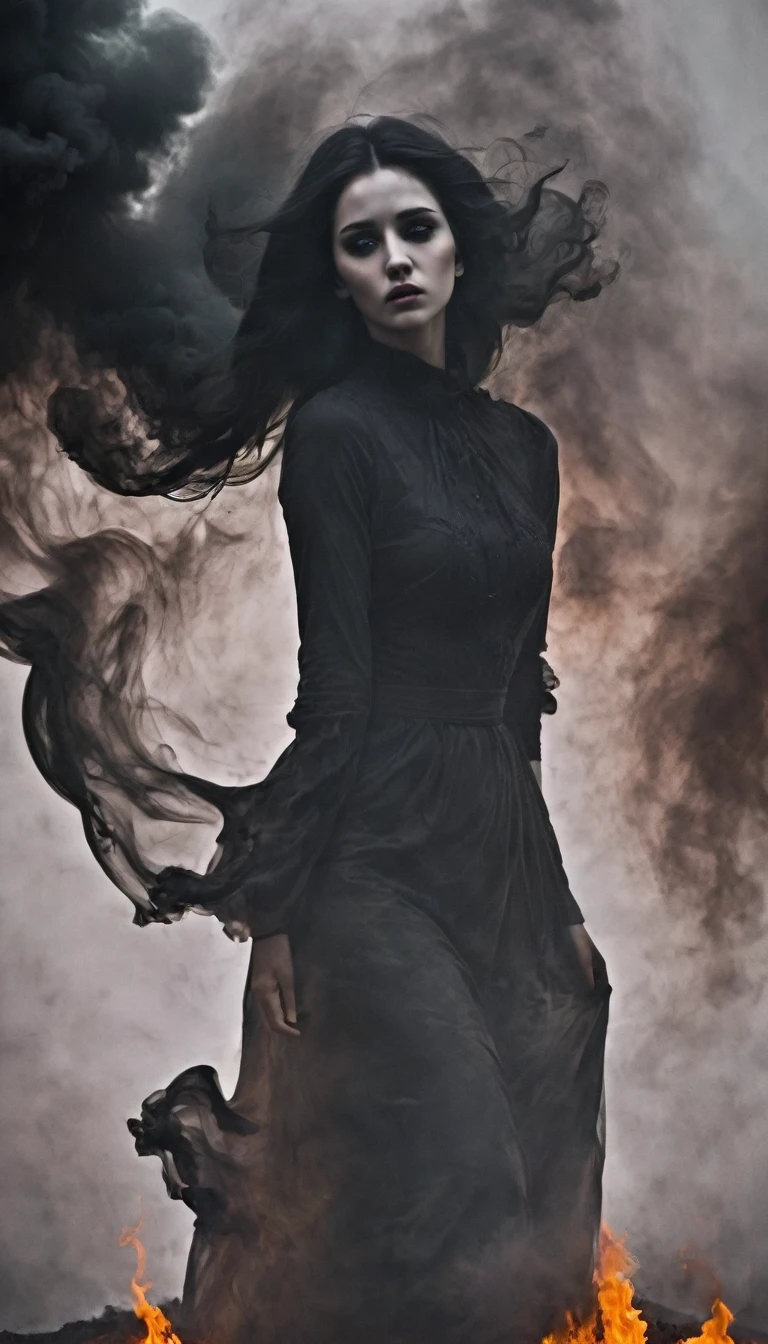 bailing_darkness,a girl made of black smoke,1girl,beautiful face,((Best quality)), ((Masterpiece)), ((Realistic)), solo