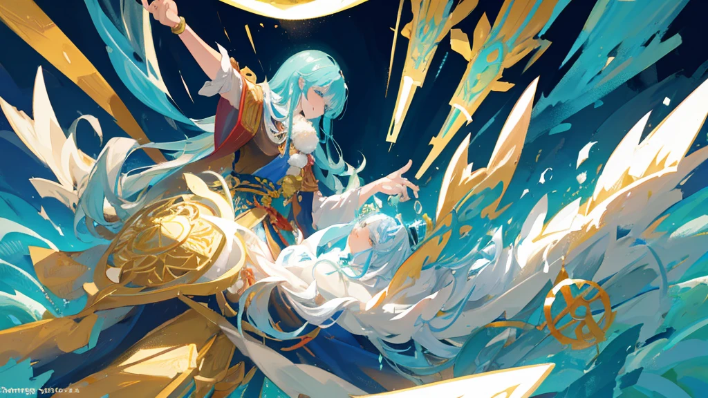Please help me generate an illustration about the Eight Immortals crossing the sea and showing their magical powers
