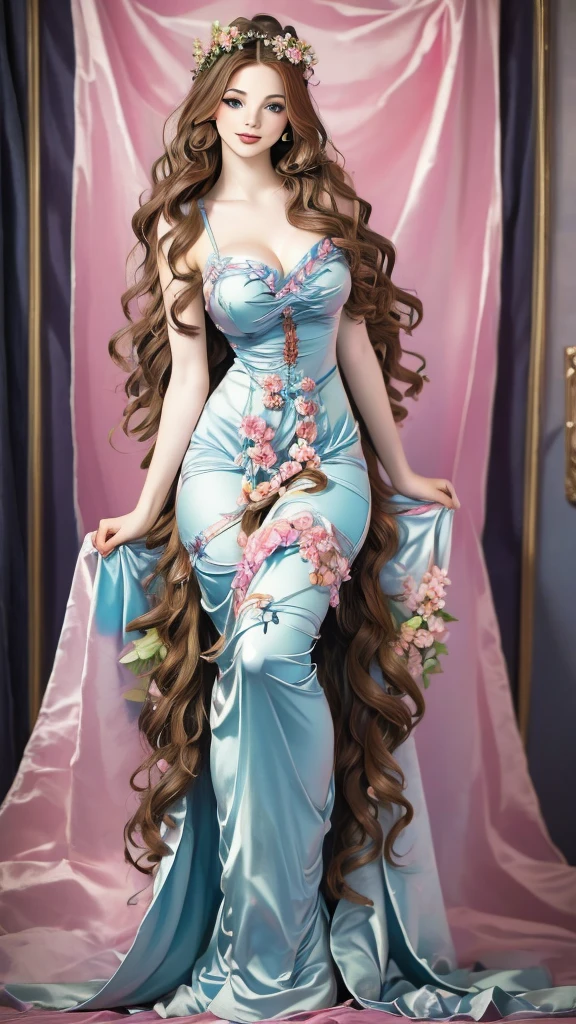 An ultrafine detailed watercolor painting of a gorgeous woman with flowers in her hair, in the style of Alphonse Maria Mucha and Gustav Kilmt, art nouveau accents, fairy princess, anthropomorphic female, female figure, detailed cover artwork, as the goddess of the flowers, Alphonse Mucha, Gustav Klimt, pale bluish skin, a marble sculpture, cgsociety, gothic art, art nouveau, behance contest winner