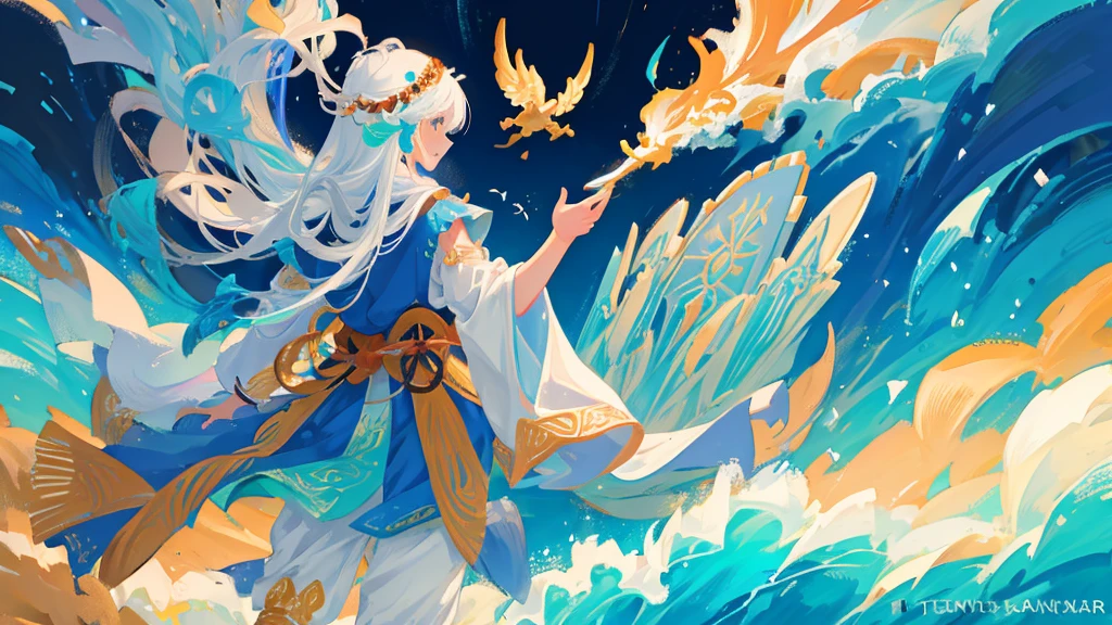 Please help me generate an illustration about the Eight Immortals crossing the sea and showing their magical powers