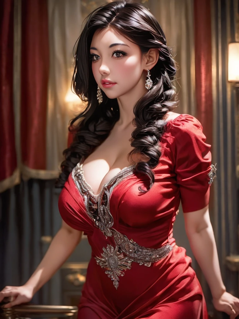 1girl, cowboy shot of beautiful ada, looking at viewer, red dress, black hair, blush, short hair, athletic night, volumetric lighting, best quality, masterpiece, intricate details, tonemapping, sharp focus, hyper detailed, trending on Artstation, ada, realistic 