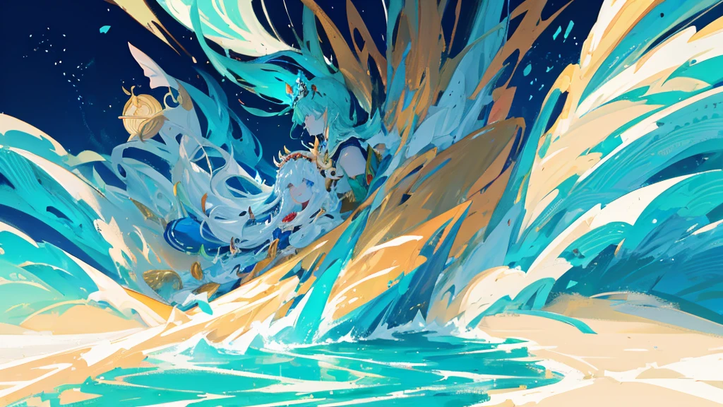 Please help me generate an illustration about the Eight Immortals crossing the sea and showing their magical powers