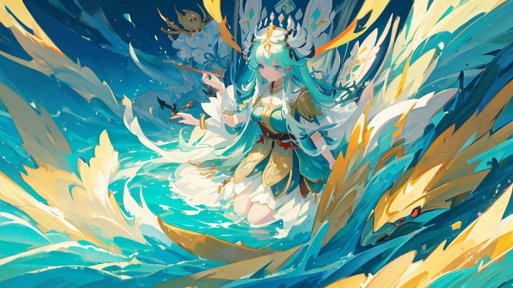 Please help me generate an illustration about the Eight Immortals crossing the sea and showing their magical powers