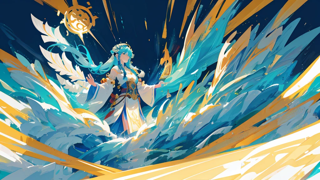 Please help me generate an illustration about the Eight Immortals crossing the sea and showing their magical powers