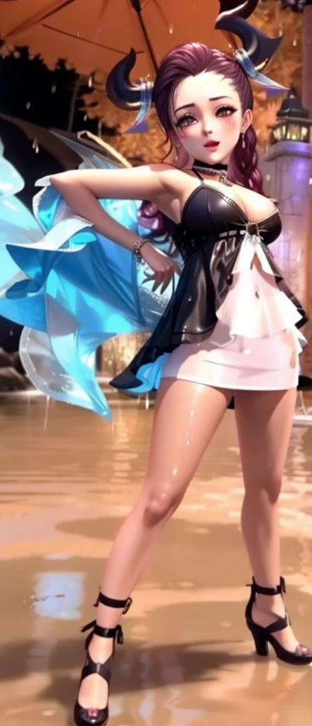 Kate Denson from Dead by Daylight, 1 Girl, Full body, Best quality, Ultra Detail, 8K, Ultra high realistic, Detailed face, Masterpiece, (Blushing:1.3), Milf, , Wet skin, Wet in miss V, Oil skin, Ahegao face, climax horny girl, Big thighs, Cropped shoulders, Choker, Mini skirt, Dark Gothic Makeup, Blade and soul, Final fantasy 14 style, Wet, big thighs, beautiful breasts, body details