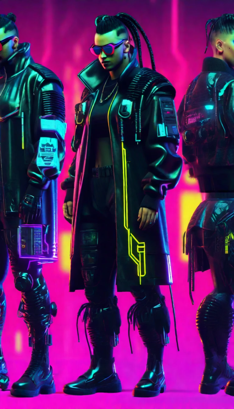 Cyberpunk 80s clothing design sheet, Different designs. 4k